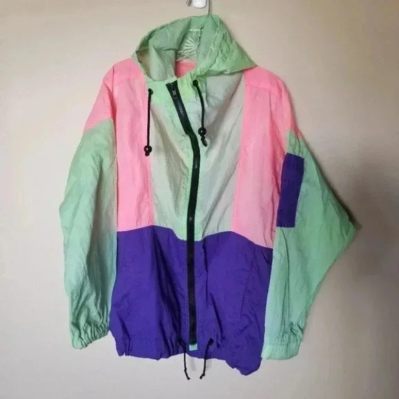 Vintage Neon Pink Purple Green Windbreaker M - Picture 11 of 11